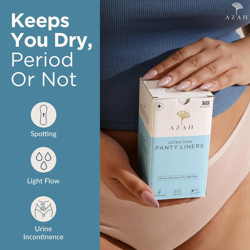 Azah Panty Liners for Women Daily use (Pack of 40) | Cottony Soft Sanitary Pads for Women | Pantyliners Pads Perfect For White Discharge & Light Spotting | Panty Liner Pads Sanitary Napkins