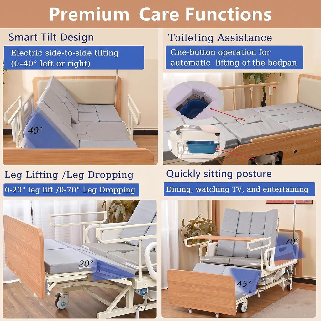 Extra Wide Full Electric Adjustable Hospital Beds for Home Nursinghome Use | Ultra Wide Medical Bed with Mattress , Built in Toilet, Adjustable Height & lateral tilting for Elderly Seniors Disabled