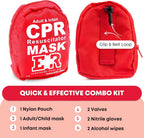 Adult and Infant CPR Mask Combo Kit – Includes 2 CPR Masks with One-Way Valves, Pair of Vinyl Gloves, 2 Alcohol Prep Pads – Portable Emergency CPR Kit – Red