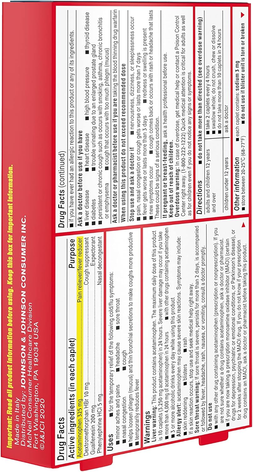 Tylenol Cold + Flu Severe Caplets, Acetaminophen, 24 ct | Fever Reducer, Pain Reliever, Cough Suppressant, Nasal Decongestant & Expectorant