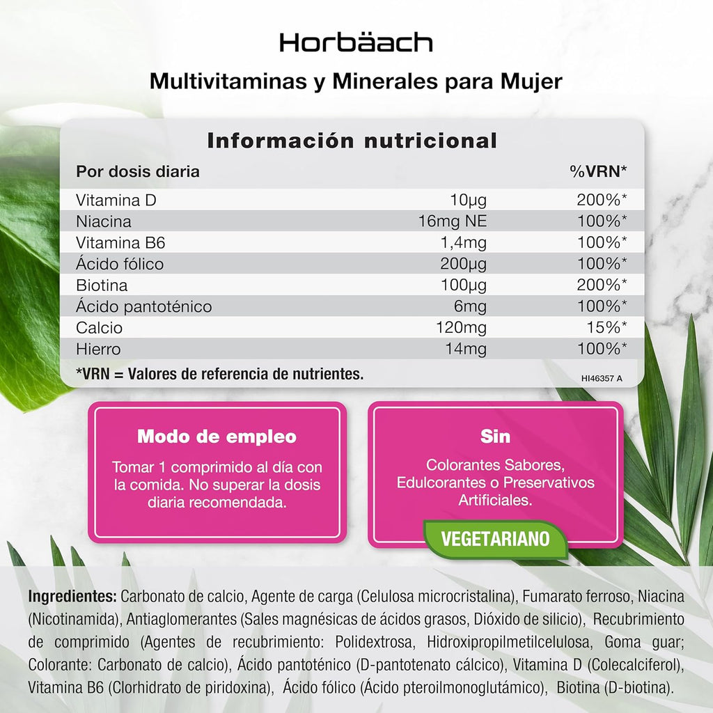 Women's Multivitamins | Energy | Hormonal Balance | Immunity | Hair Skin & Nails | Bones | 180 Tablets with Iron, Vitamin B6, Biotin & More! | Vegetarian | Horbaach