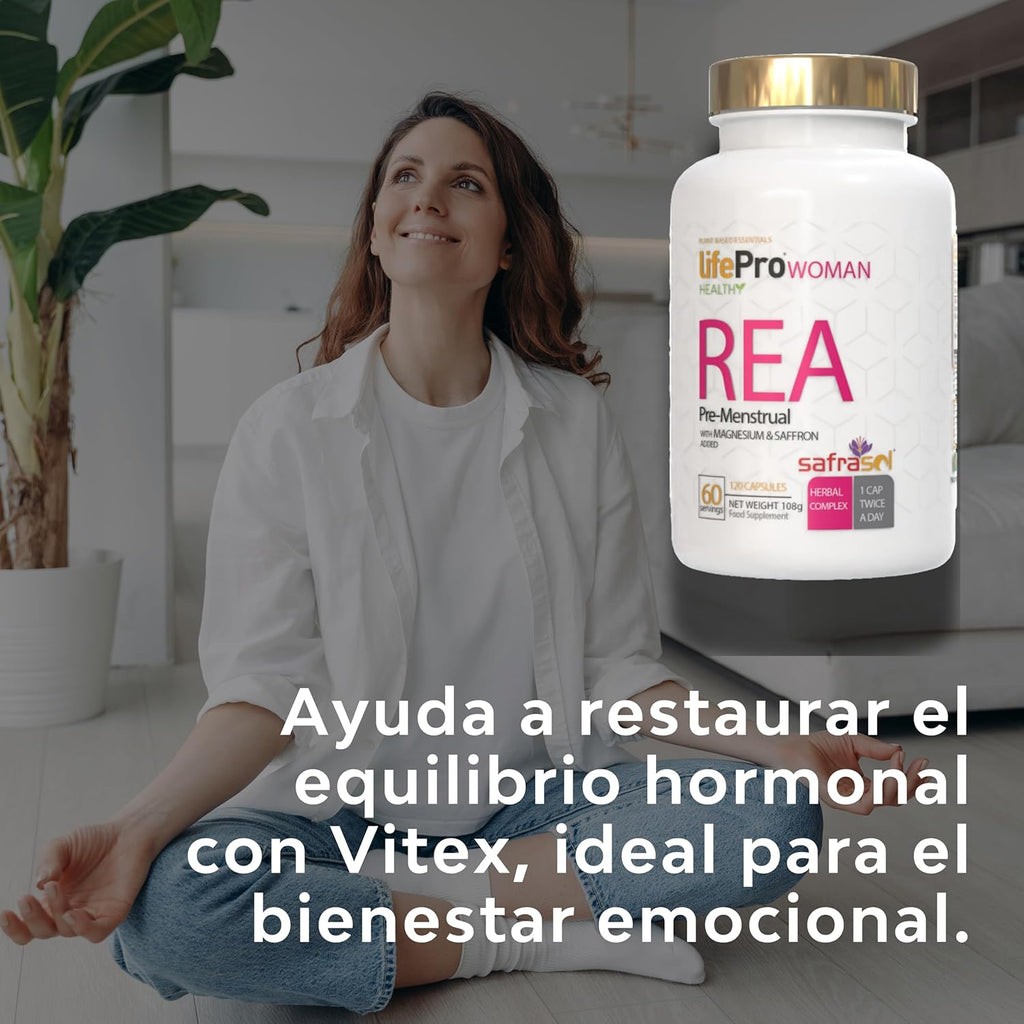 Life Pro Vitex Agnus Castus REA, Feminine Supplement with Magnesium and Saffron for Hormone Balance, Emotional Wellness and Premenstrual Symptom Relief, European Vegan Quality with 120 Capsules
