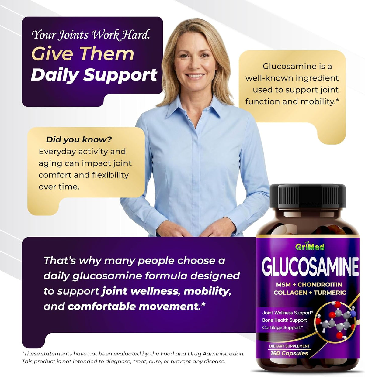 GriMed Glucosamine Complex 8-in-1 with MSM & Chondroitin, 150 Capsules