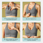 Evercute Zip Front Post-Surgery Bra Women's Wireless Sports Bras Padded Strappy Medium Support Yoga Exercise Athletic Bras