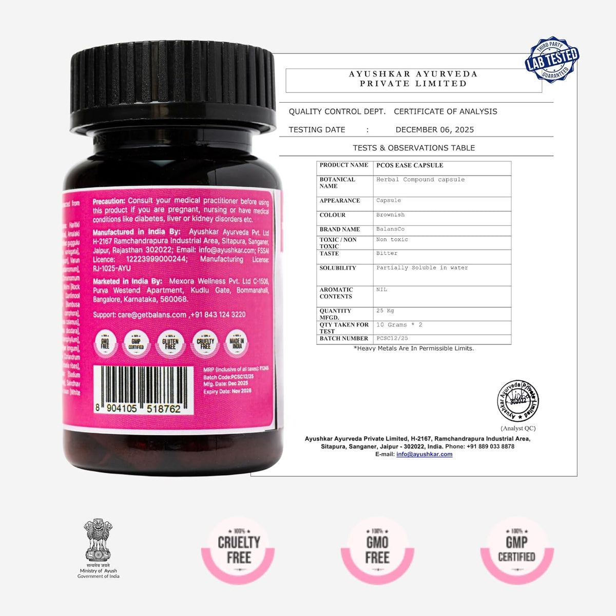 PCOS Supplement for Women | Ayurvedic Herbs Kanchnar, Guggulu & Shatavari | Supports Hormonal Balance, Metabolic, Irregular Period, Acne & Facial Hair Reduction | 60 Capsules