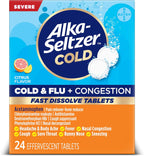 Alka-Seltzer Cold, Cold & Flu + Congestion Severe Fast Dissolve Tablets, Flu Medicine, Multi-Symptom Relief, Body Aches and Pains, Fever Reducer, Congestion Relief, Citrus Flavor, 24 Count