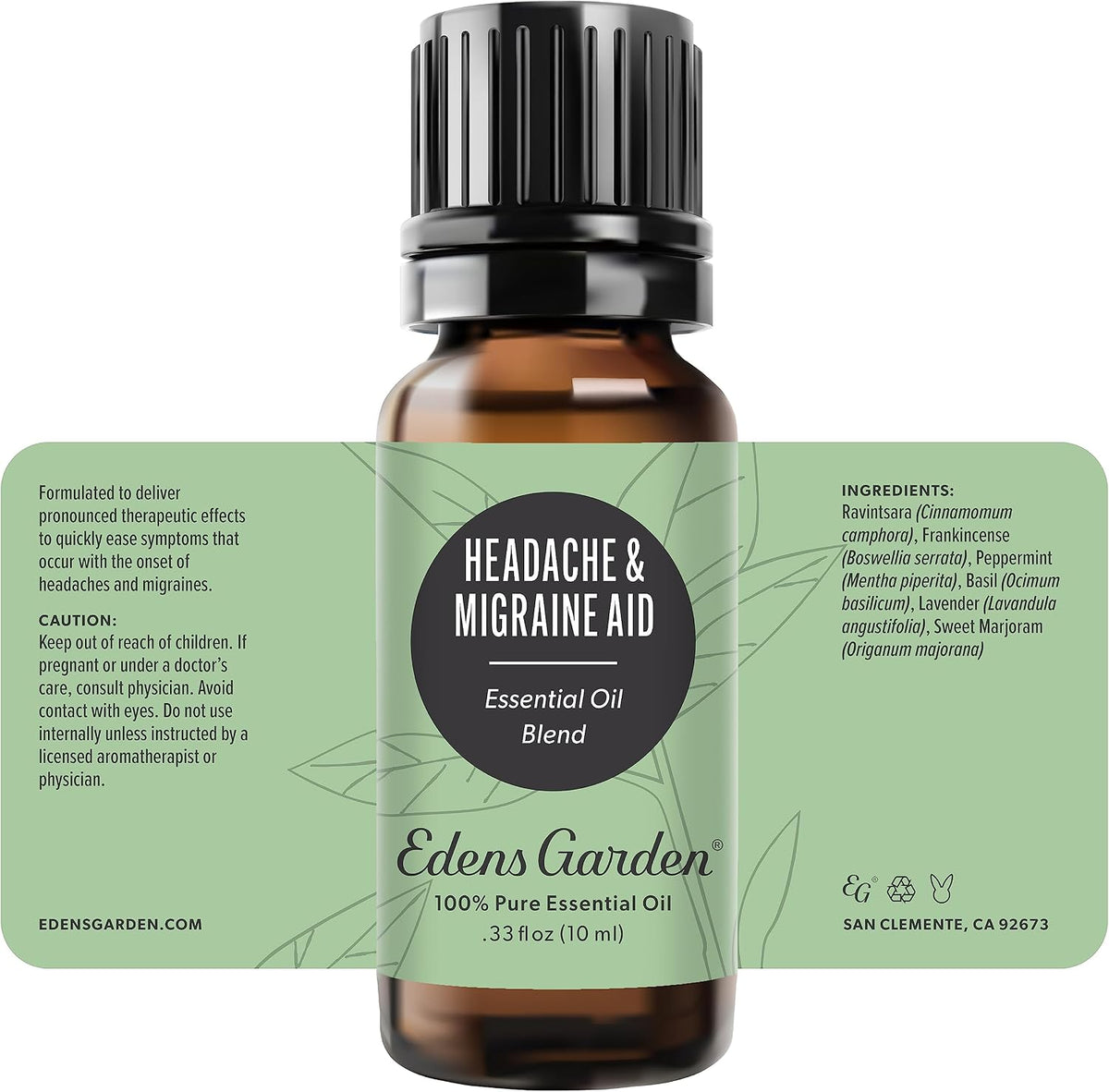 Edens Garden Headache & Migraine Aid Essential Oil Blend- 100% Pure Premium Grade, Undiluted, Natural, Therapeutic, Aromatherapy, The Best for Diffusing, Skin, Humidifiers, Face 10 ml (.33 fl oz)