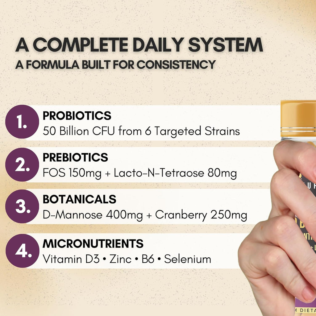 Women's Probiotic 50 Billion CFU | Vaginal, Urinary Microbiome & Gut Health Support | 6 Strains Probiotic for Women with D-Mannose + Cranberry + LNT Prebiotic | 120 Capsules (60-Days)