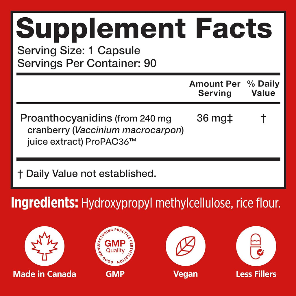 Utiva Cranberry PACs – Clinically Studied Ingredients 36mg PACs for UTI Avoidance - Supplement for Urinary Tract Health for Women and Men – Cranberry Extract Pills for Bladder Health, 90 Vegi Capsules