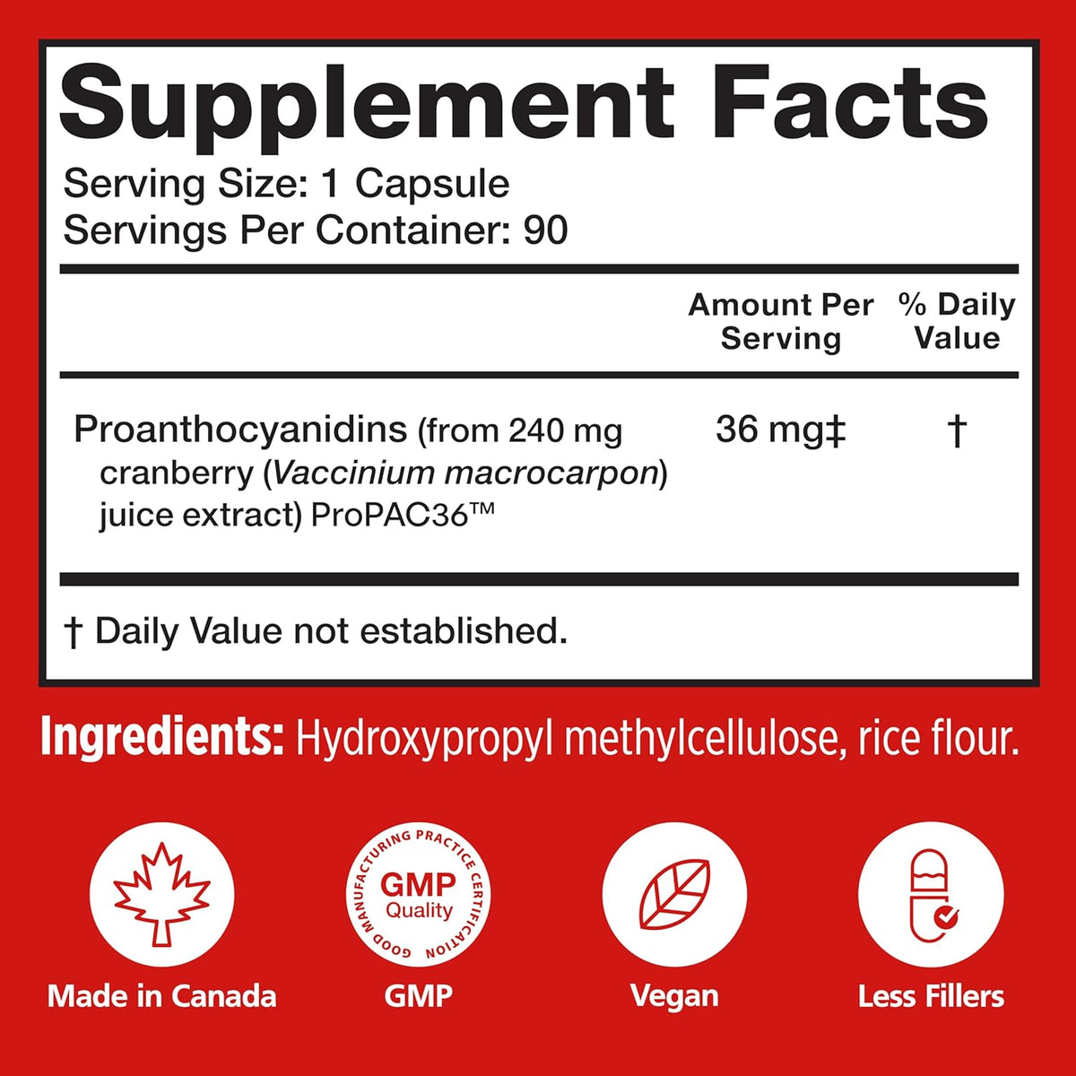 Utiva Cranberry PACs – Clinically Studied Ingredients 36mg PACs for UTI Avoidance - Supplement for Urinary Tract Health for Women and Men – Cranberry Extract Pills for Bladder Health, 90 Vegi Capsules
