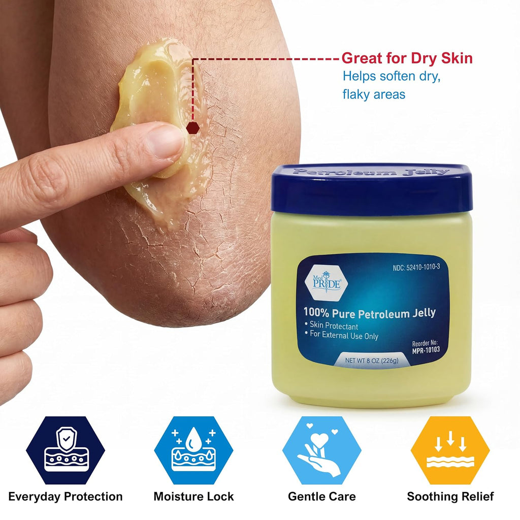 MED PRIDE 100% Pure White Petroleum Jelly, Skin Protectant, 8 oz, Unscented