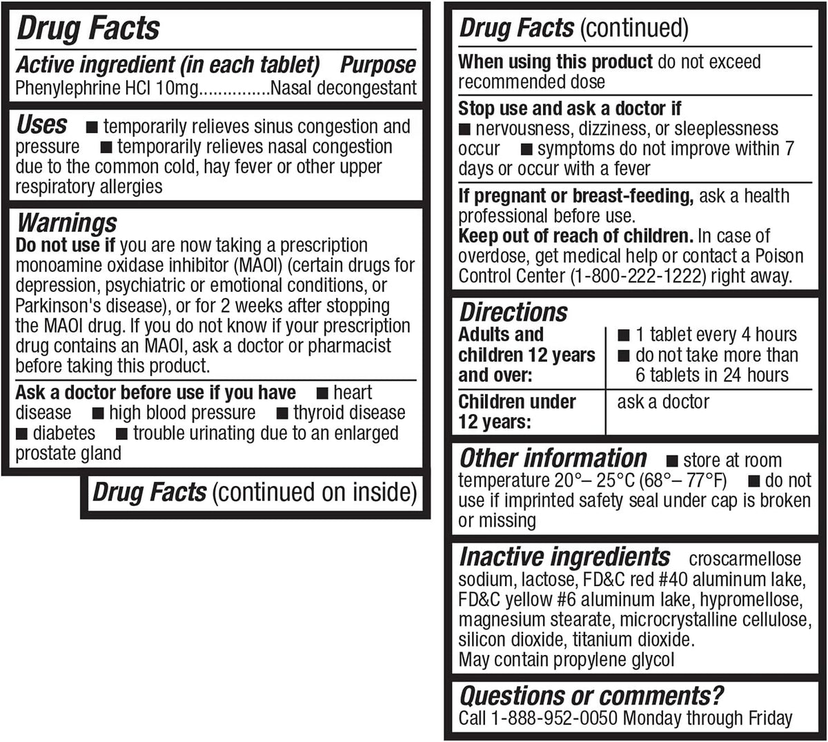 HealthA2Z® Decongestant PE, Phenylephrine HCl 10mg, Sinus Relief, 300 Count