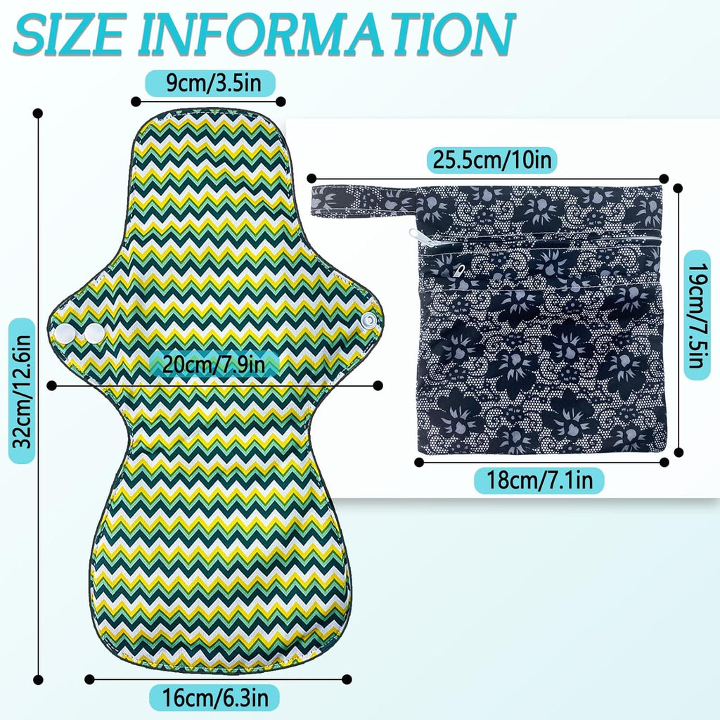 4PCS Overnight Pads 13.5inch Reusable Pads Menstrual Heavy Flow, Washable Cloth Pad with 1 Zipper Bag