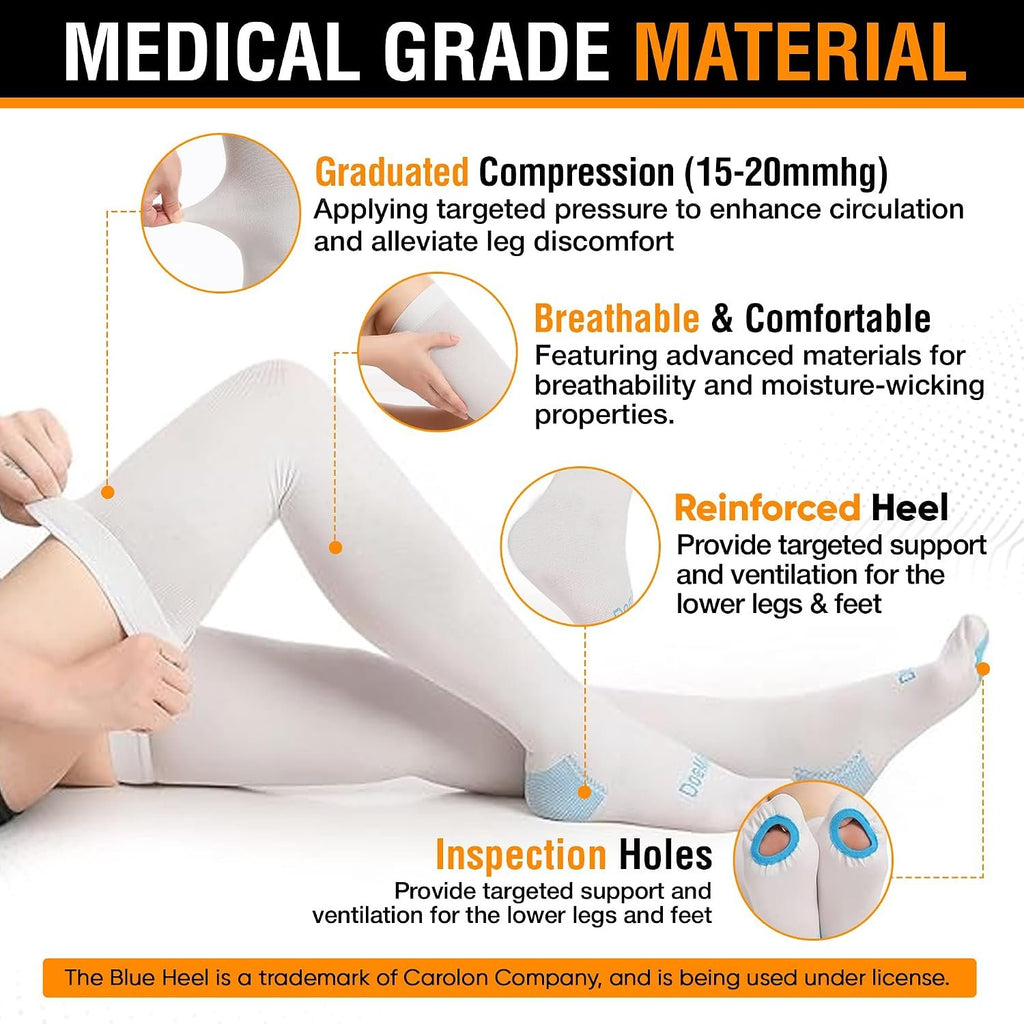 Doc Miller TED Hose Thigh High Anti Embolism Stockings for Women & Men, Hospital Style Surgical Stockings, Plus Size Compression Socks, Support Hose with Inspection Hole