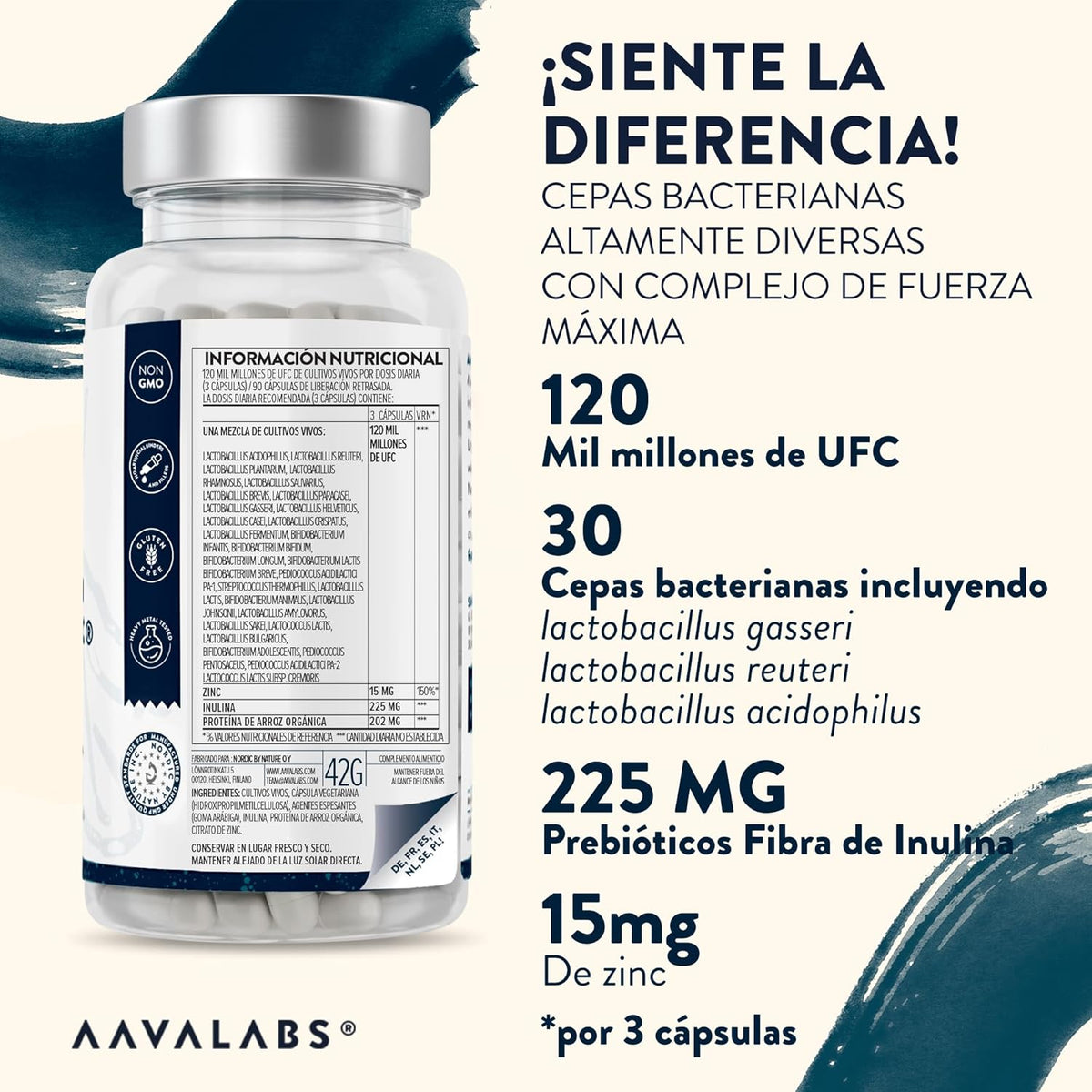 Intestinal Probiotics & Prebiotics - 30x Bacterial Strains - 120 Billion CFU - Intestinal Prebiotics & Probiotics With Zinc - For Women & Men Probiotics - 90 Capsules