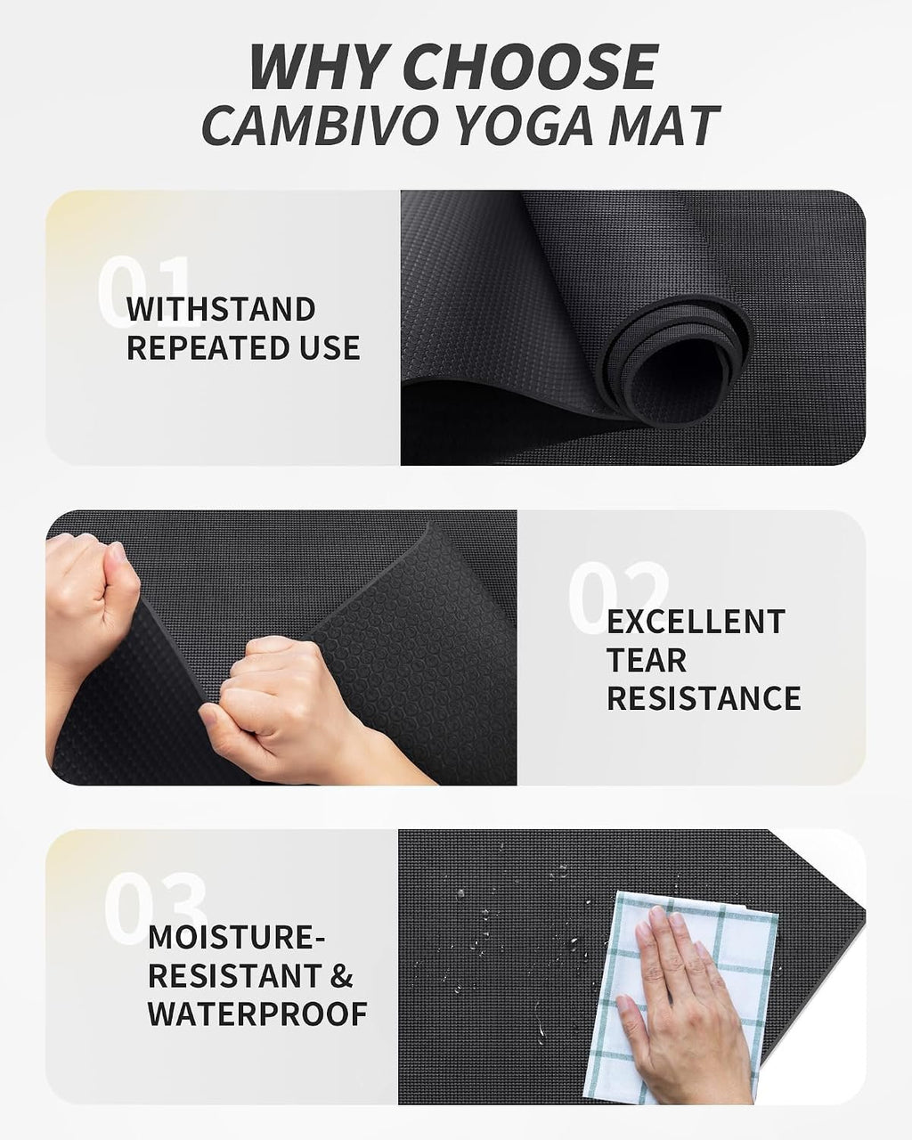 CAMBIVO Extra Long Wide Yoga Mat, Thick PVC Workout Mat | For tall and plus-size, cushioned PVC with non-slip bottom, for home gym pilates barefoot and bodyweight training
