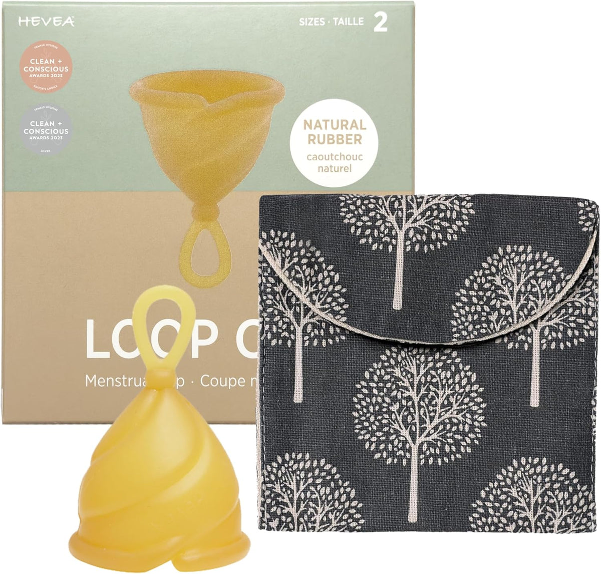 Hevea Loop Menstrual Cup Size 2 (Natural) - Made of 100% Natural Rubber - Softest Menstrual Cup, Use Up to 12 Hours