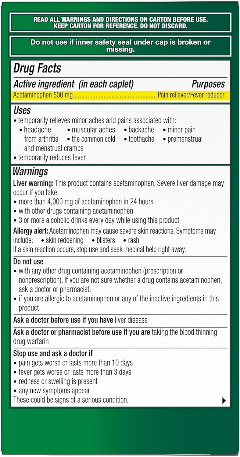 Excedrin Rapid Relief Caplets, 500mg Acetaminophen, 160 Count? | Clinically Proven to Absorb Fast for Pain Relief That Begins in 15 minutes , Caffeine Free, Aspirin Free?