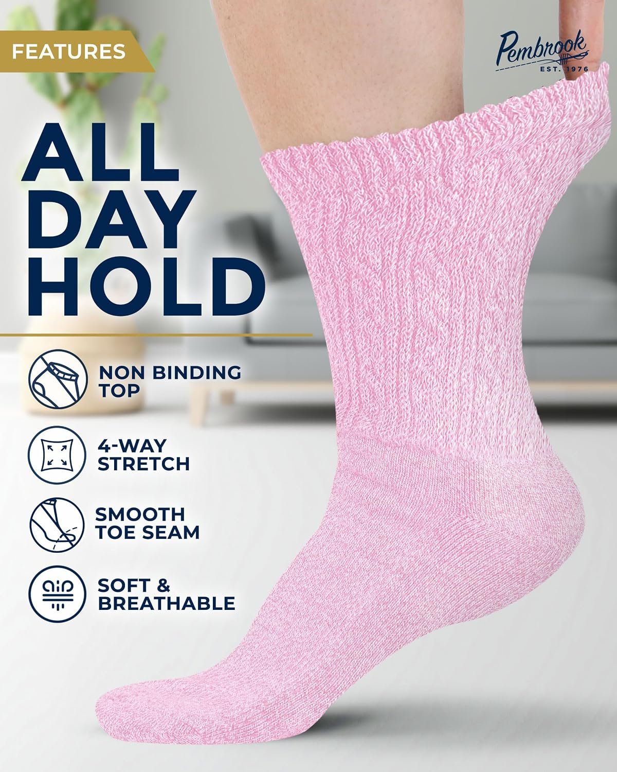 Pembrook® Diabetic Socks for Women 6 Pairs Bamboo Viscose Non-Binding Neuropathy Moisture-Wicking Circulation Support