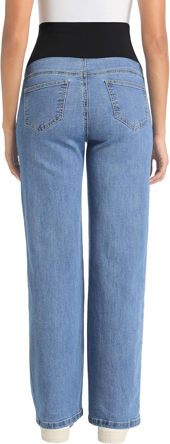 V VOCNI Women's Maternity Jeans Straight Leg Stretchy Pregnancy Jeans Wide Leg Denim Work Pants