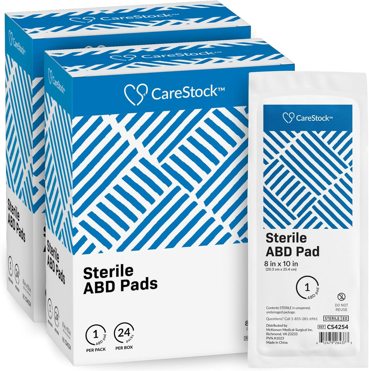 CareStock Abdominal Pads 8x10 in [48-Pack] Sterile ABD Pads, Extra Absorbent, Individually Wrapped, Wound Care First Aid, 24 Count, Pack of 2