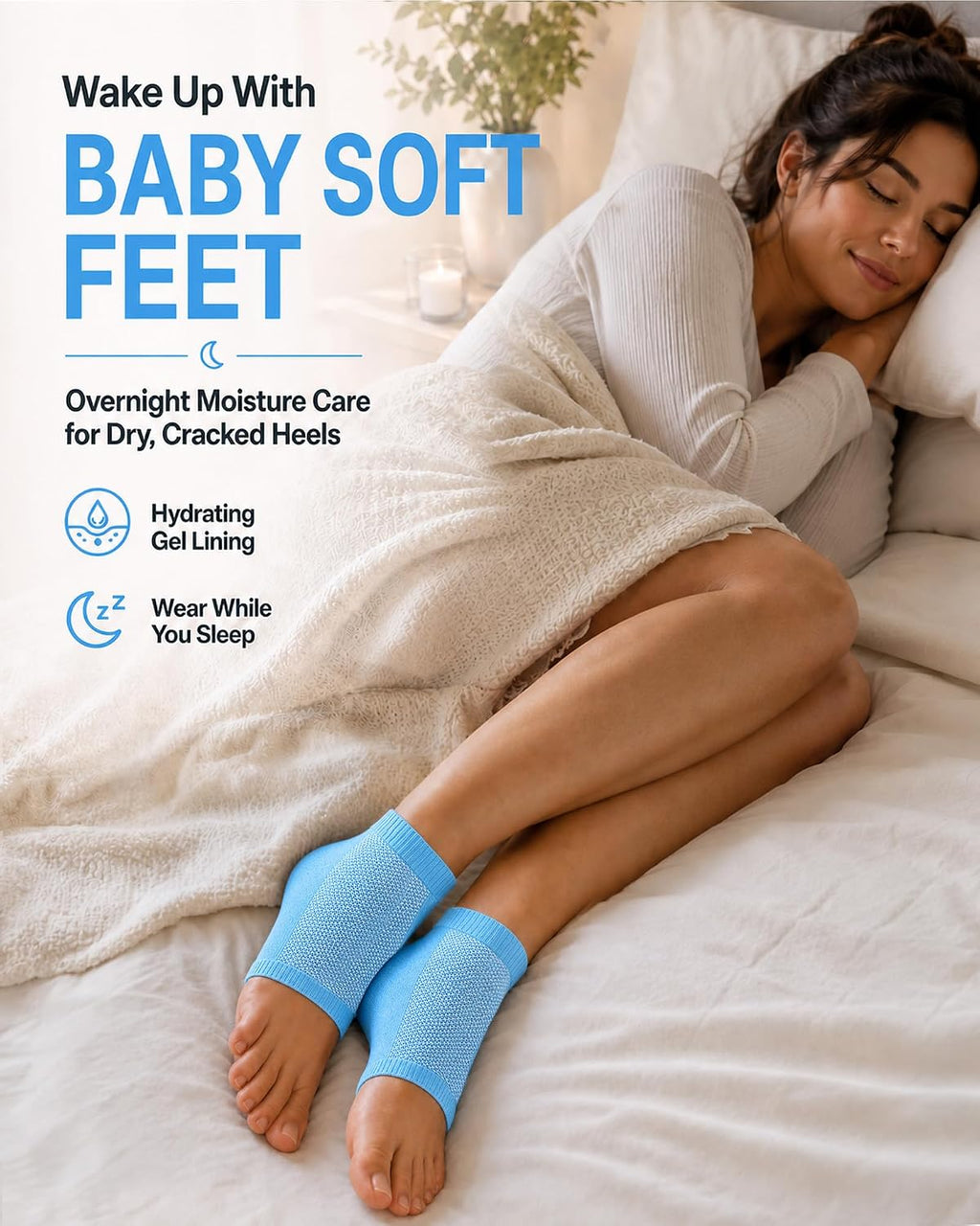 Moisturizing Socks, 100% Cotton Heel Socks for Dry Cracked Feet Women, Cracked Heel Treatment Silicone Heel Socks, Breathable Hydrating Gel Heel Protectors for Repair, Spa & Daily Use