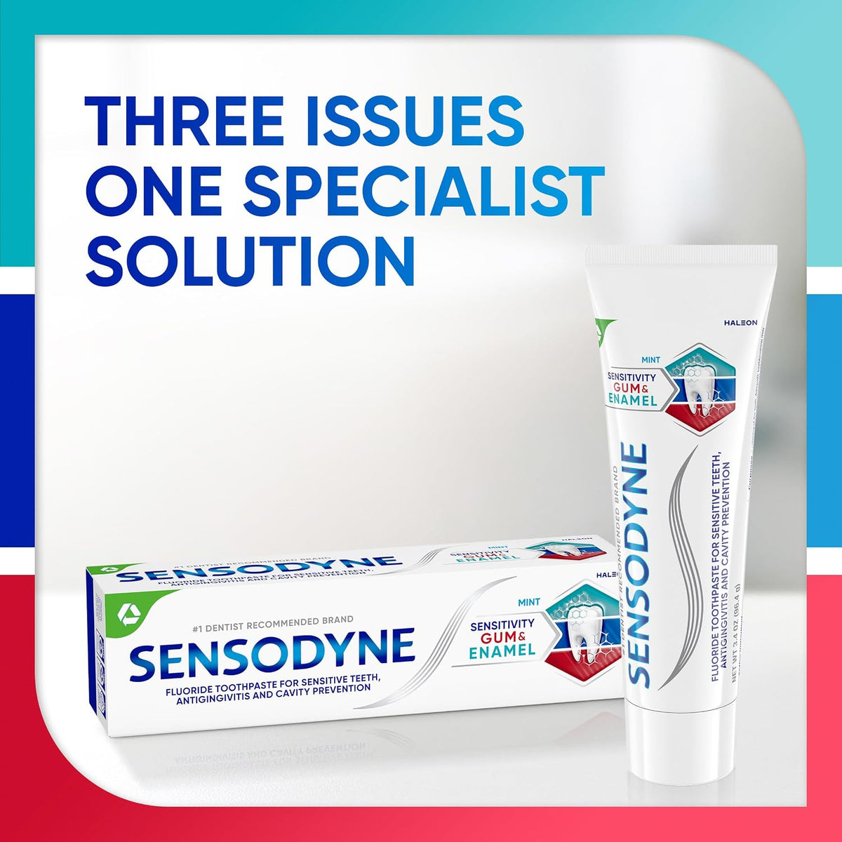Sensodyne Sensitivity Gum and Enamel Toothpaste, 3.4 Ounces x 3 | Triple Protection, Refreshing Fluoride Toothpaste, Mint Flavor, Helps Restore Gum Health, Rehardening The Enamel