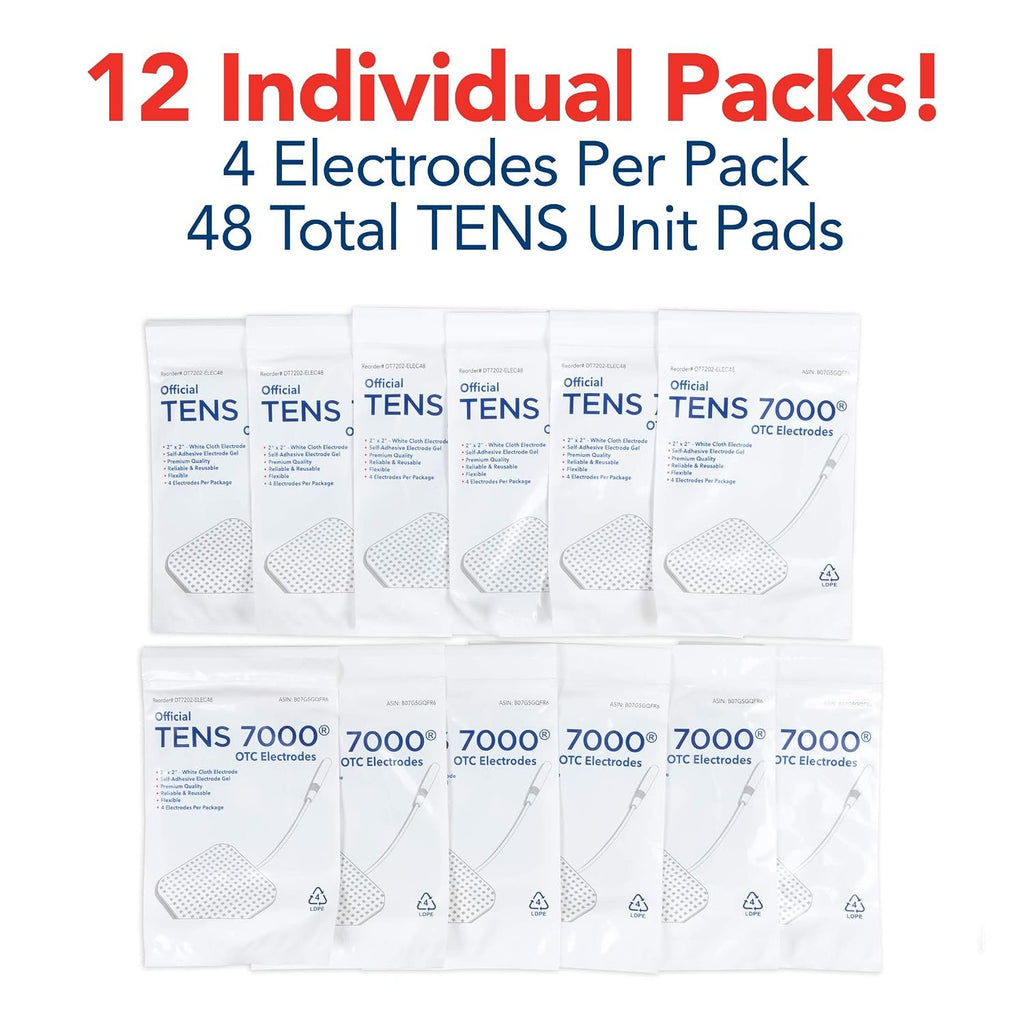 TENS 7000 Official TENS Unit Electrode Pads, 48 Pack, Premium Quality OTC Replacement Pads, 2" X 2", Compatible with Most Stim Machines Value Pack Replacement