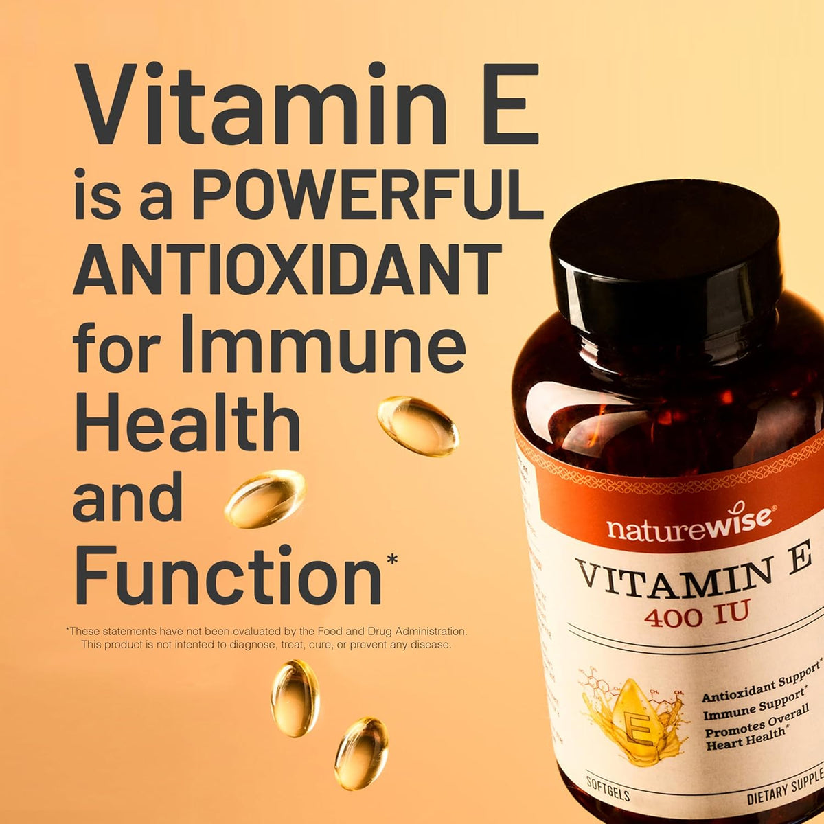 NatureWise Vitamin E 400 IU Softgels (180mg DL-Alpha) - Dairy, Gluten, and Soy Free, Non-GMO Antioxidant Dietary Supplement for Skin, Heart, Eye, and Immune Health Support - 2-Month Supply, 60 Count