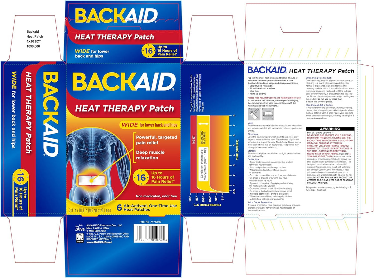 Backaid Heat Therapy Patch, Air-Activated Therapeutic Heat, Wide, 6 Count