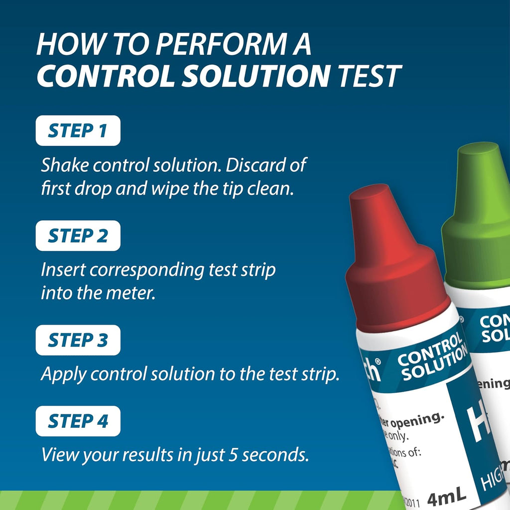 Easy Touch Control Solution Glucose Monitor Kit, Hi & Low, 2 Vials, 4 ml Each | Compatible with EasyTouch Glucose Monitoring System, 4 mL Each