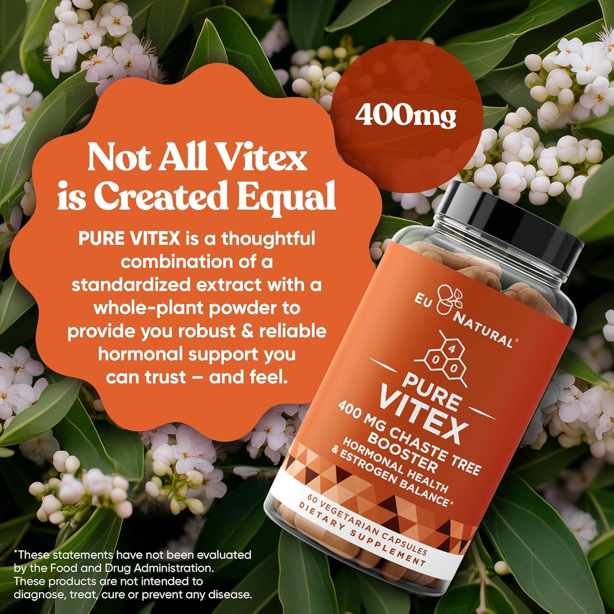 Natural VITEX Pure 400 MG Chasteberry Dietary Supplements 60 capsules