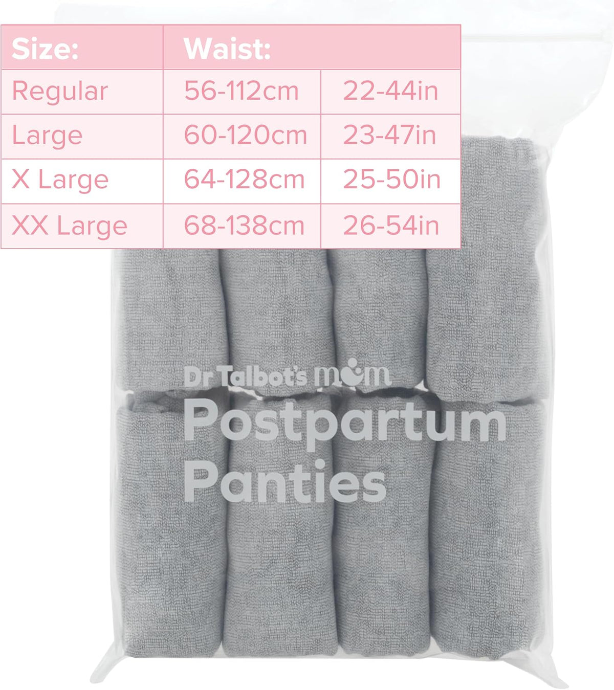 Dr. Talbot's Mom Postpartum Underwear - 8 Count - Size X-Large Disposable Panties for Postpartum Care - Gray