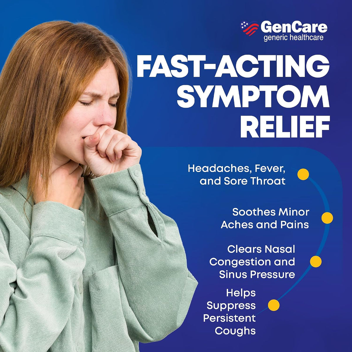 GenCare Daytime Cold & Flu Relief, Non-Drowsy Multi-Symptom, 48 Ct | Compares to DayQuil; relieves fever, cough, congestion & body aches, non-drowsy, severe cold flu