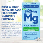 SlowMag Magnesium Glycinate Caplets, 100 Count, Slow-Release, Calm & Stress Support, Healthy Sleep, Gentle on Stomach, Chelated Magnesium Glycinate Supplements for Women & Men