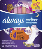 ALWAYS Radiant, Size 4, Overnight Sanitary Pads with Wings, Scented, 10Count, (Pack of 10)