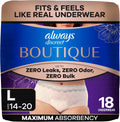 Always Discreet Boutique Incontinence & Postpartum Underwear for Women, Disposable, Maximum Protection, Large, 18 Count