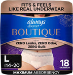 Always Discreet Boutique Incontinence & Postpartum Underwear for Women, Disposable, Maximum Protection, Large, 18 Count