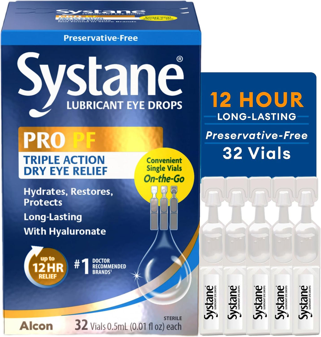 Systane PRO Preservative Free Eye Drops, 12 Hour Dry Eye Relief, 32 Vials