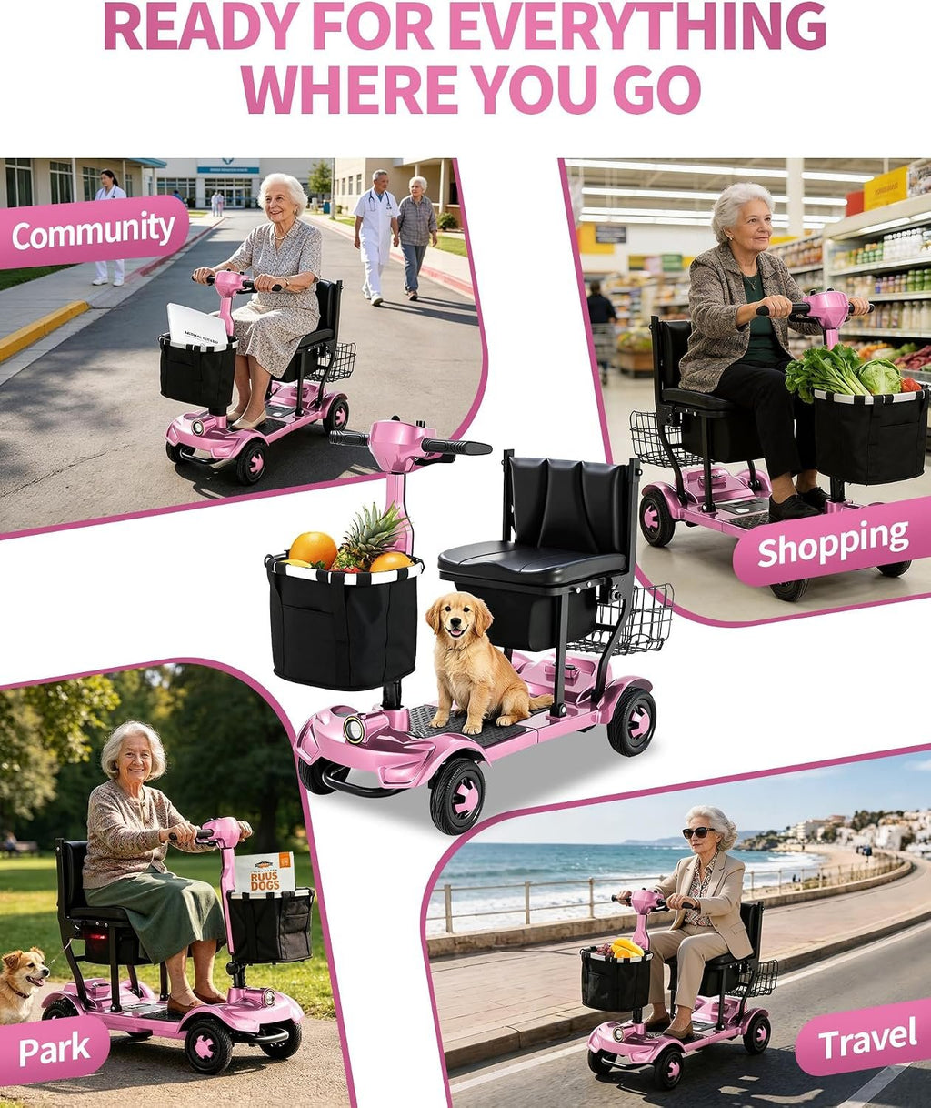 Lightweight Mobility Scooters for Seniors&Adults, Foldable 4 Wheel Scooter