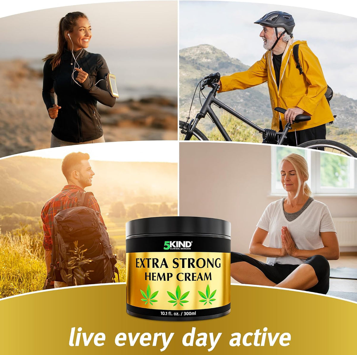 5Kind Extra Strong Hemp Cream 10.1 fl oz - Maximum Strength | Natural Topical Cream - Muscle Rub for Lower Back, Joints, Neck, Knees, Shoulders