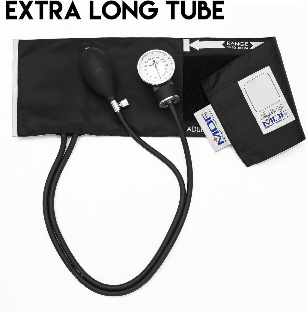 MDF Instruments, Calibra Aneroid Premium Professional Sphygmomanometer, Blood Pressure Monitor with Adult Cuff & Carrying Case, Lifetime Calibration, White Dial, Black Cuff, MDF808M11