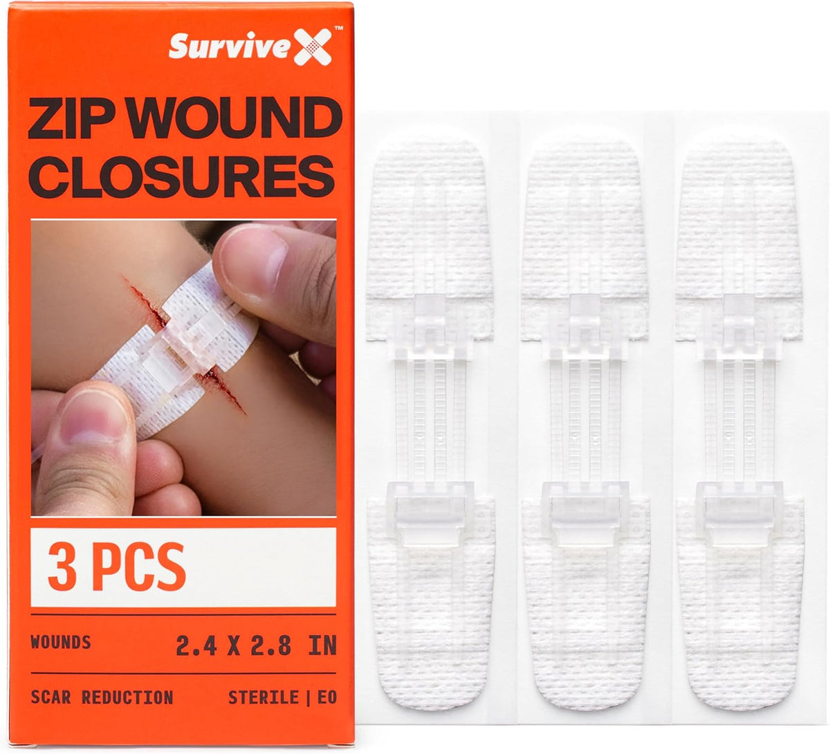 SurviveX Zip Stitch Wound Closures - No Stitches Needed, 3 Pieces | Close wounds without needles or stitches, Non-invasive for sensitive users, Easy to use, Adjustable tension