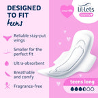 Lil-Lets Teens Long Pads with Wings - 60 Count Period Pads for Teens - Thin, Super Absorbent Sanitary Napkins, Soft & Breathable, Fragrance-Free - First Periods, Medium to Heavy Days