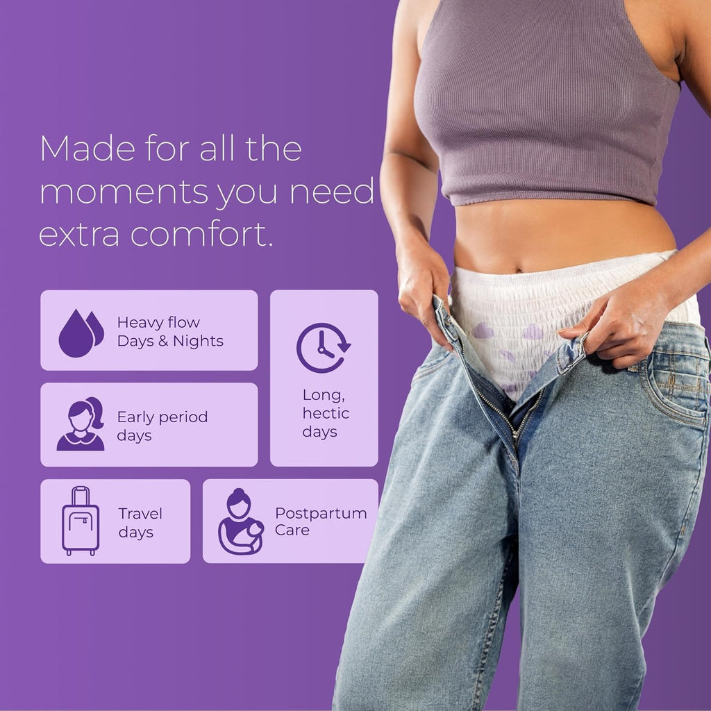 Nua Comfort Period Panties (XL-XXL) | Pack of 5 | Disposable | 360° Coverage | Zero Irritation | 4X Comfort | for Heavy Flow | No rashes | Leakproof | Seamless | 100% Toxic-Free