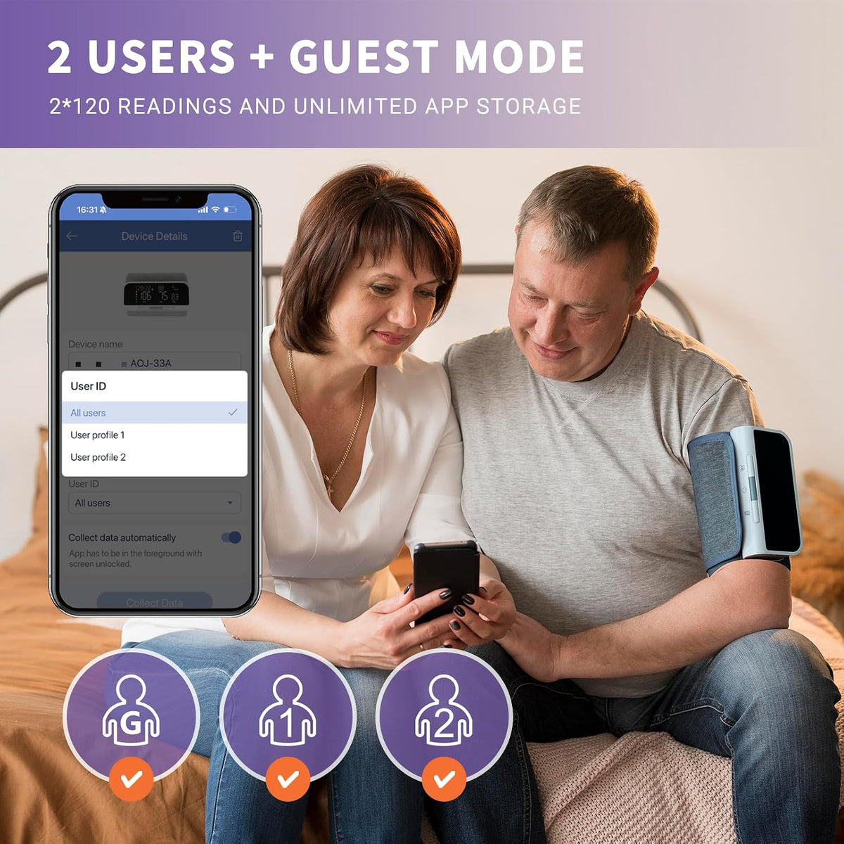 @AL21 Bluetooth Blood Pressure Monitor Upper Arm - Rechargeable Automatic BP Machine for Home Use, Accurate Digital Smart Wireless Kit with Large Cuff (8.7-16.5"), App Data Sync, 2 Users