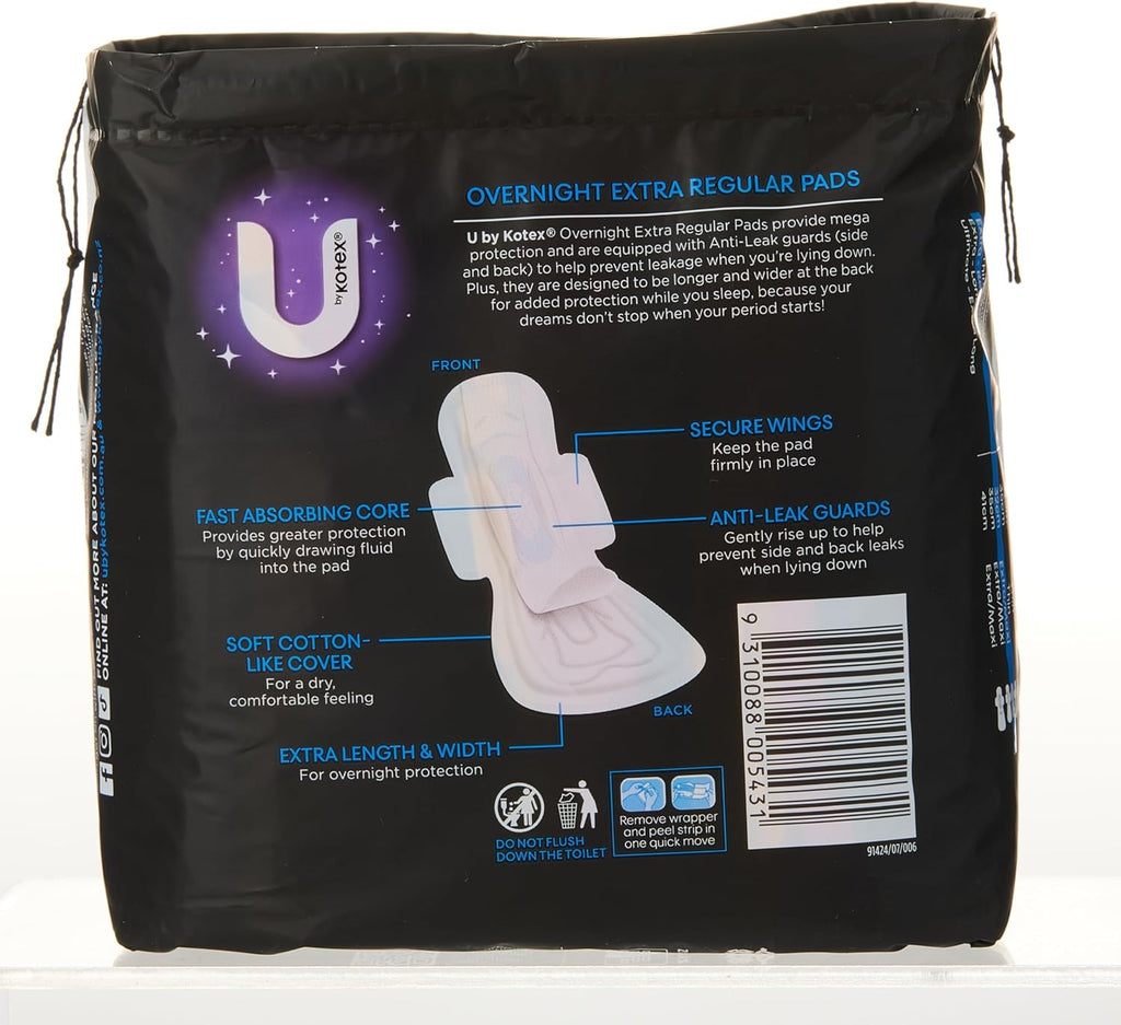 U BY KOTEX Maxi's Extra Overnight Pads with Wings 60 Count (6 x 10 Pack) - Packaging May Vary