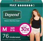 Depend Fresh Protection Adult Diapers, Incontinence & Postpartum Bladder Leak Underwear for Women, Disposable, Maximum, Medium, Blush, 76 Count (2 Packs of 38), Packaging May Vary