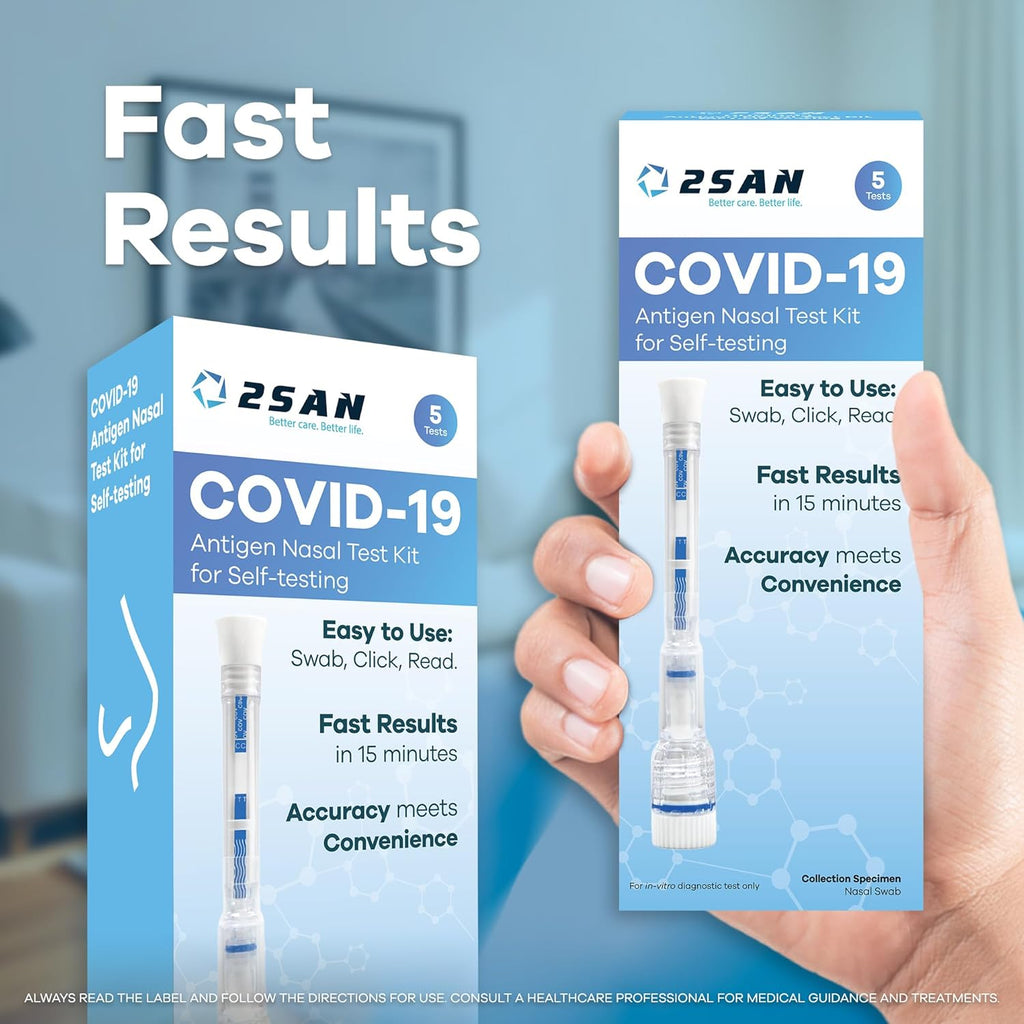2San COVID-19 Pen Test, Results in 15 Mins, Rapid & Reliable Nasal Swab, Easy At-Home Testing, Clinically Accurate, Gentle, Stress-Free Use, 5-Pack (5 Tests Total)