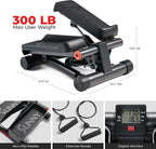 Sunny Health & Fitness Mini Stair Stepper w/Resistance Bands for Home Gym | Full Body Cardio, Adjustable Step Height, Hydraulic Resistance, LCD Meter, No Assembly, 300 lb Capacity, SunnyFit App